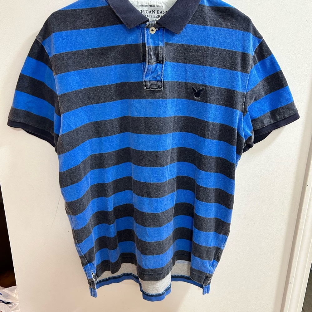 American Eagle Outfitters Polo Shirt Mens Sz‎ Large Blue Striped Preppy